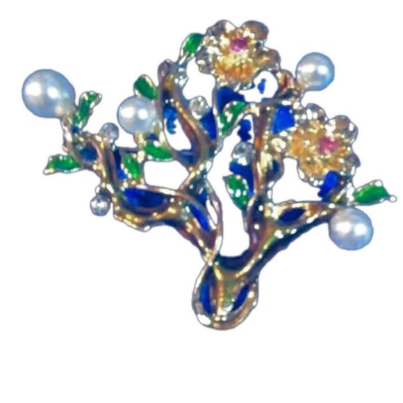 Faux Pearl Flower Brooch Pin - Picture 1 of 3